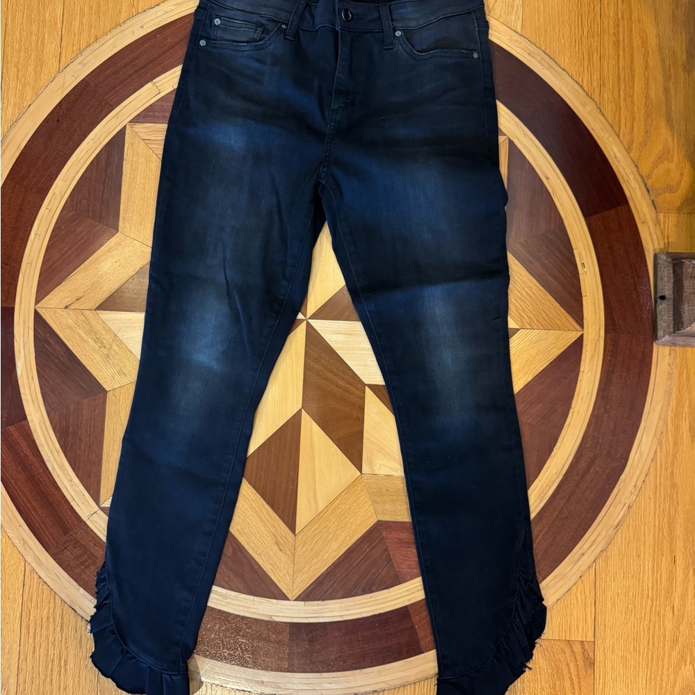 Joe's Jeans Charcoal Black Denim Frayed Mid Rise Skinny Ankle Size 29